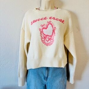 Heart & Crush |  Sweater with Pink Graphic heart  “sweet treat” size M